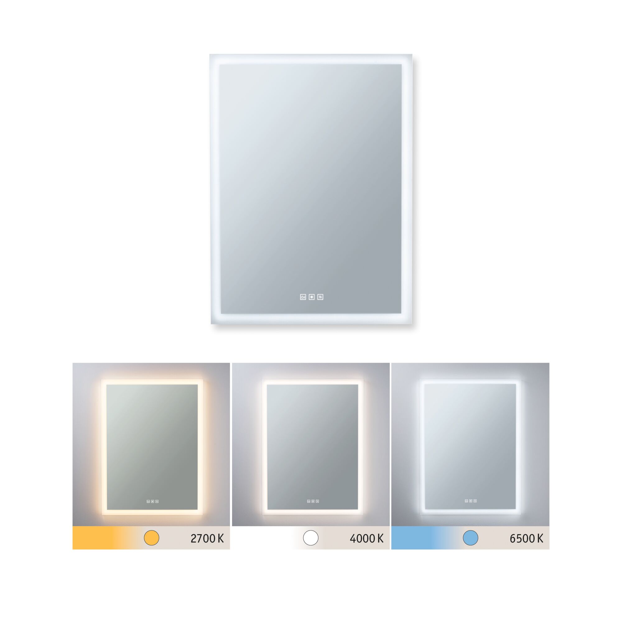 Miroir lumineux LED Mirra IP44 White Switch 1600lm 230V 22W gradable Miroir/Blanc Miroir LED rectangulaire avec cadre blanc et température de couleur réglable de 2700K à 6500K