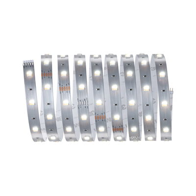 Flexible LED strip light with warm white LEDs on silver circuit board for versatile lighting use.
