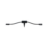 Black plastic connection cable with ground spike and connectors for outdoor lighting setup