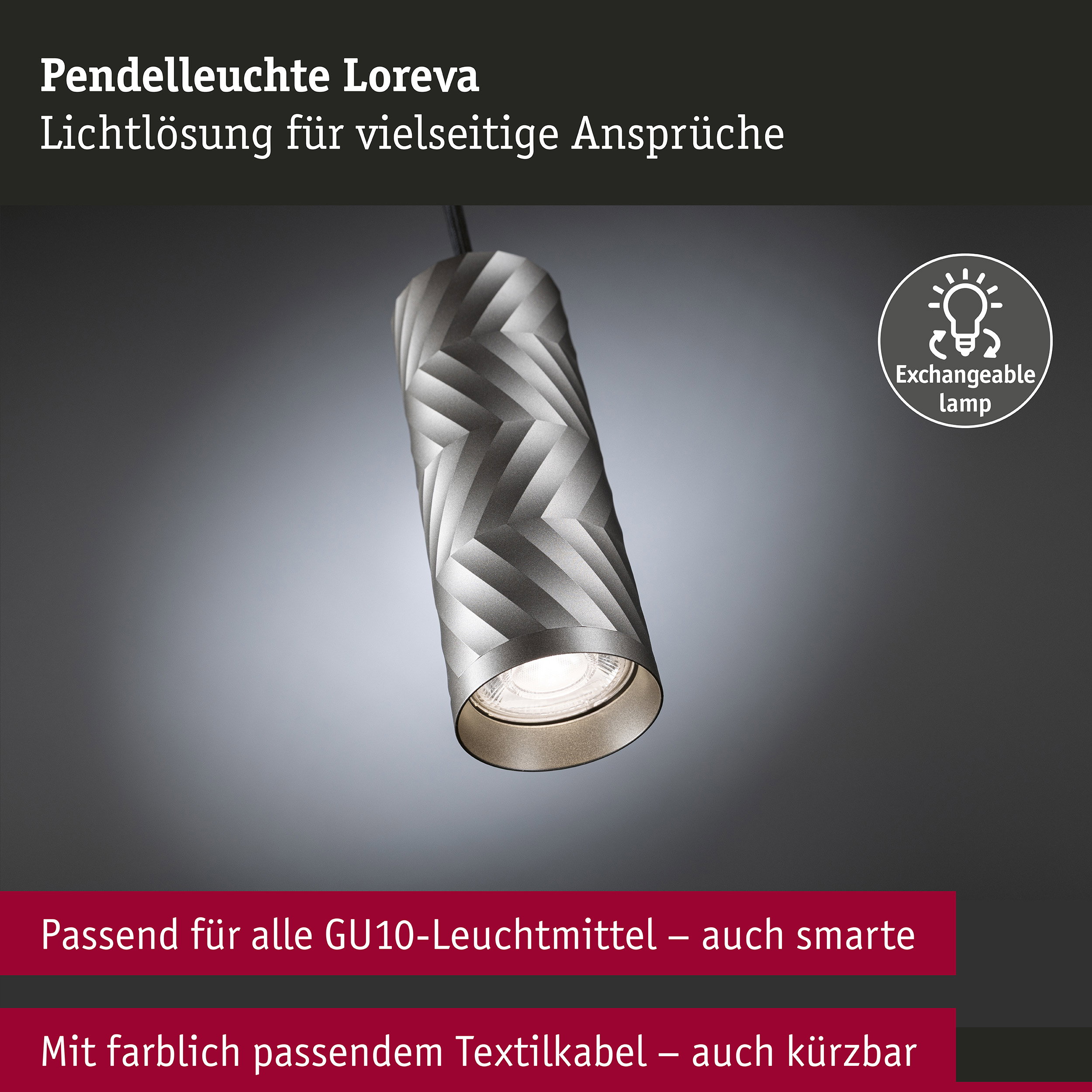 Pendelleuchte Loreva GU10 max. 10W Titanium Metall