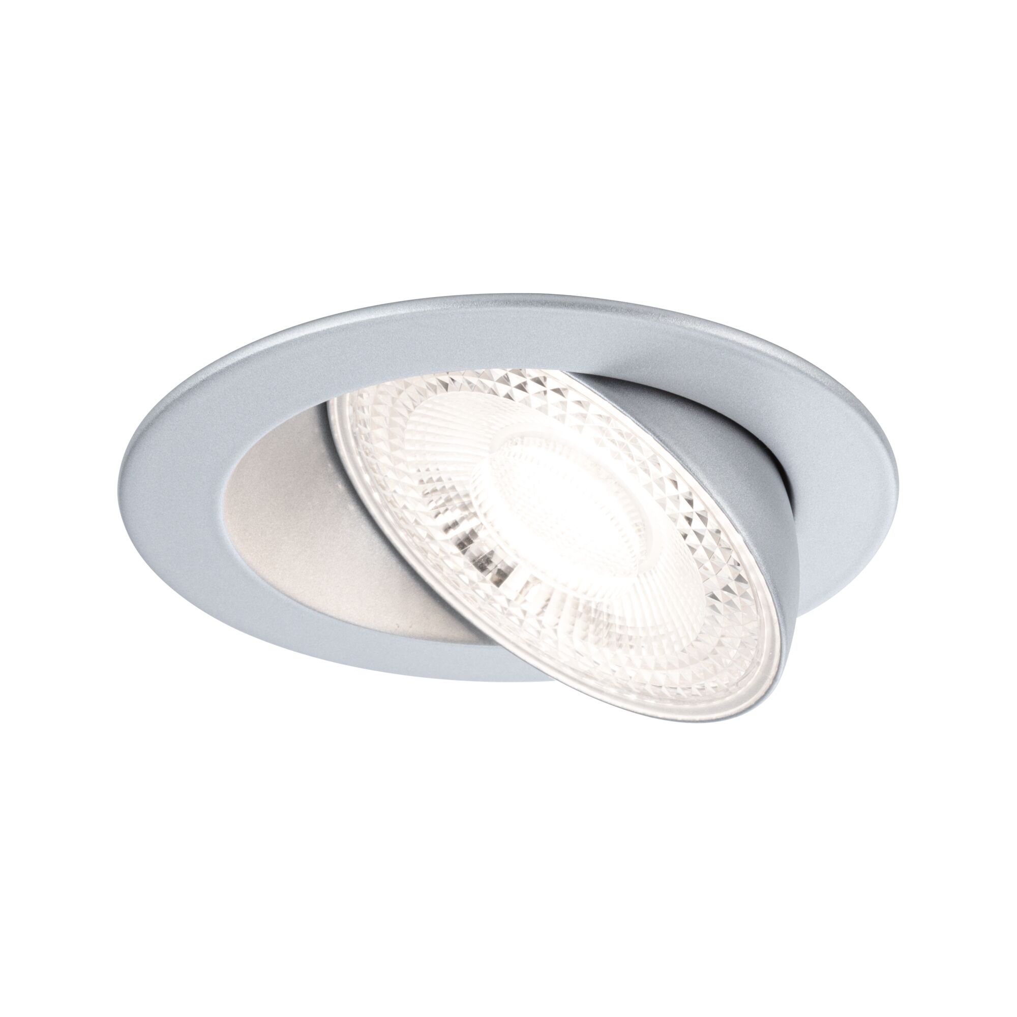 Spot encastré rond réglable en métal argenté avec verre transparent et lumière LED pour intérieur