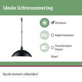 Zwarte metalen hanglamp met kabel en stekker voor eenvoudige lichtinstallatie en uitbreiding