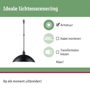 Zwarte metalen hanglamp met kabel en stekker voor flexibele lichtinrichting in woonruimtes