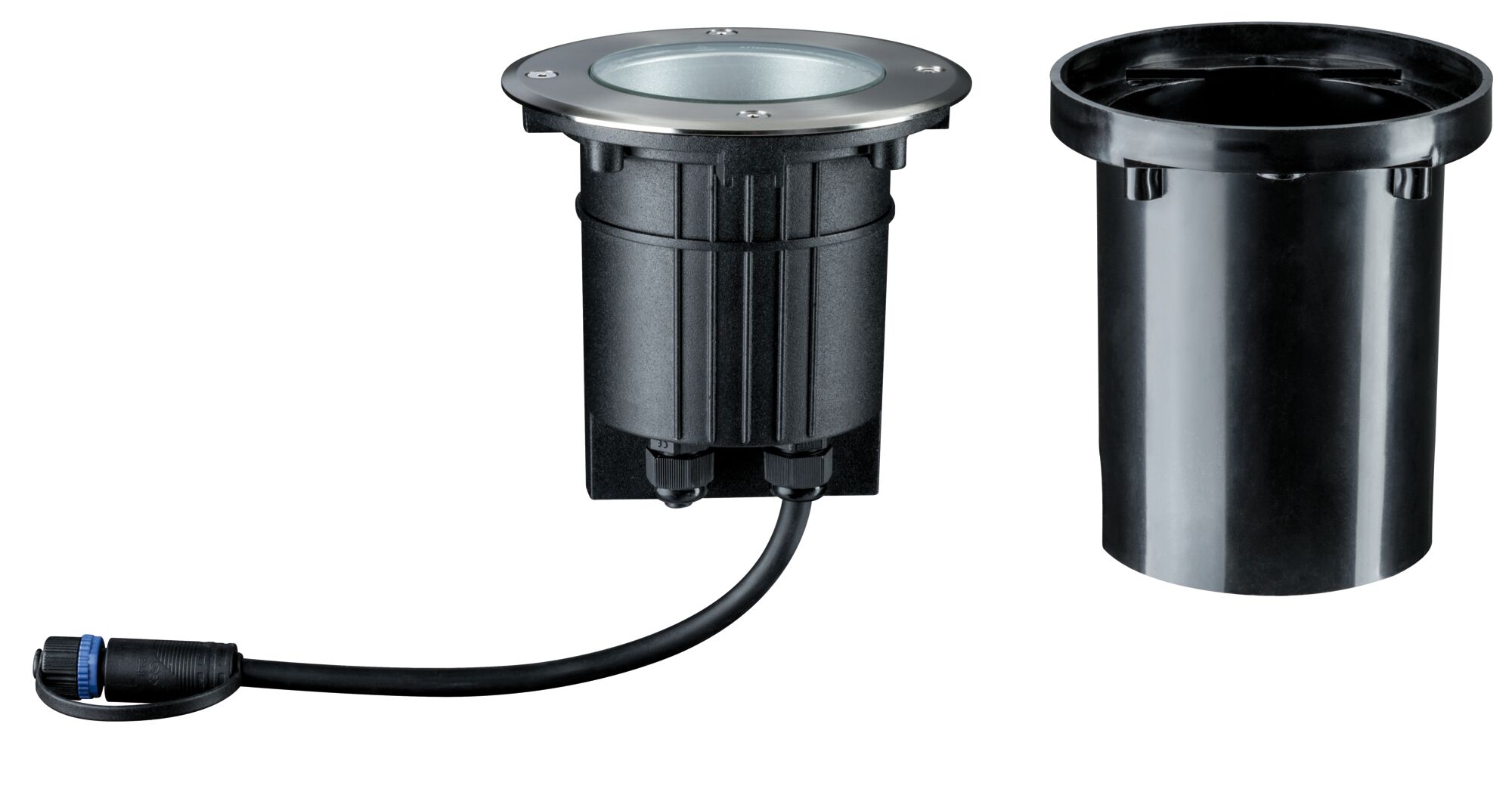 Lumière encastrée extérieure noire en plastique avec anneau métallique et câble pour éclairage de jardin