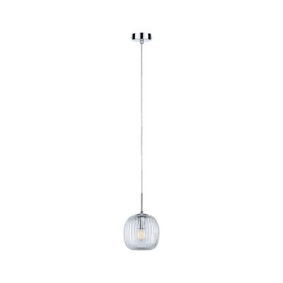 Pendant lamp with transparent ribbed glass and chrome metal for modern interior lighting
