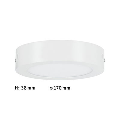 Flad hvid metal LED-loftlampe med 170 mm diameter og 38 mm højde til boligbelysning