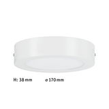 Flad hvid metal LED-loftlampe med 170 mm diameter og 38 mm højde til boligbelysning