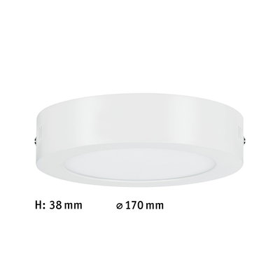 Flad hvid metal LED-loftlampe med 170 mm diameter og 38 mm højde til boligbelysning