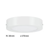 Flat white metal LED ceiling light with 170 mm diameter and 38 mm height for home lighting
