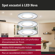 Spot encastré LED Nova blanc avec douille GU10 pour raccordement direct 230V en intérieur