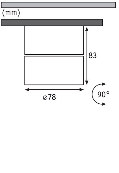 Technische tekening met afmetingen 78 mm diameter en 83 mm hoogte voor verlichtingsproduct.