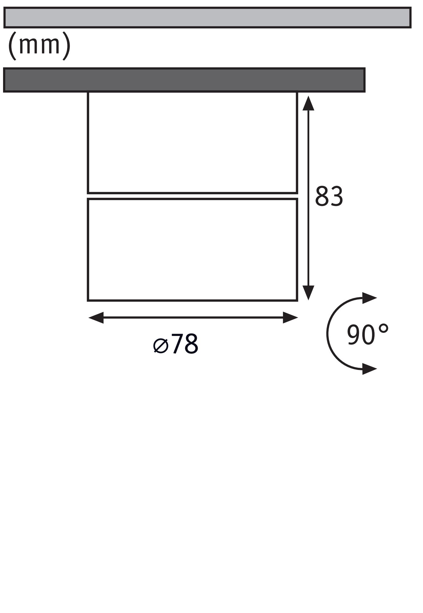 Technische Zeichnung mit Maßen 78 mm Durchmesser und 83 mm Höhe für Beleuchtungsprodukt.