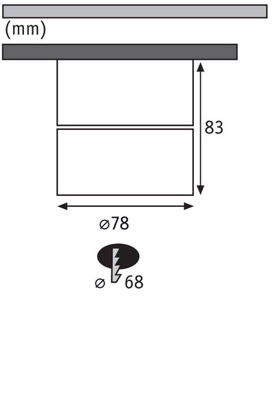 Teknisk tegning med mål 78 mm diameter og 83 mm højde til belysningsprodukt.