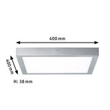 Plafonnier LED carré en aluminium argenté de 400x400 mm et hauteur de 38 mm pour éclairage moderne