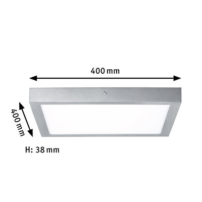 Plafonnier LED carré en aluminium argenté de 400x400 mm et hauteur de 38 mm pour éclairage moderne