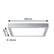 Quadratische LED-Deckenleuchte aus Aluminium in Silber mit 400x400 mm Abmessungen und 38 mm Höhe