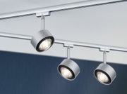 Modern silver metal LED spotlight on track system for flexible room lighting solutions