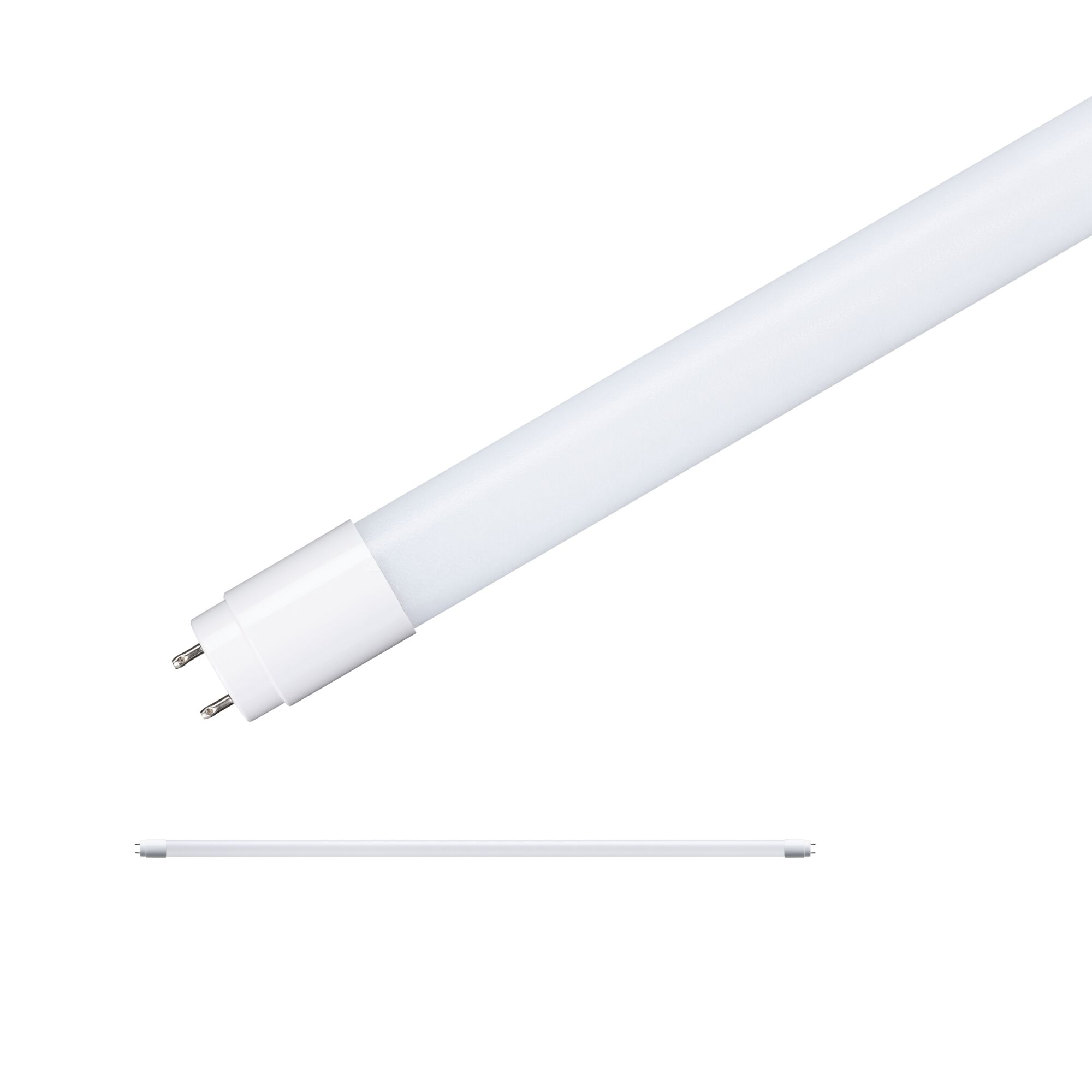 Witte LED-buislamp met kunststof behuizing en twee metalen pinnen voor energiezuinige verlichting