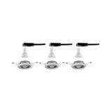 Three white GU10 LED bulbs with silver recessed frames for modern ceiling downlights