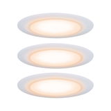 Drie witte LED-plafondlampen met warm wit licht voor moderne woonverlichting
