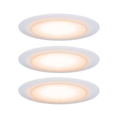 Drie witte LED-plafondlampen met warm wit licht voor moderne woonverlichting