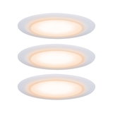 Three white LED ceiling lights with warm white glow for modern home lighting solutions