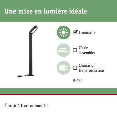 Lampadaire LED noir avec câble intégré et design moderne pour éclairage extérieur