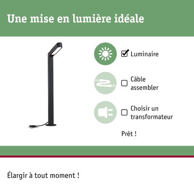 Lampadaire LED noir avec câble intégré et design moderne pour éclairage extérieur