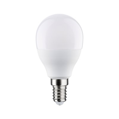 White LED bulb with E14 base made of plastic and metal for energy-efficient lighting