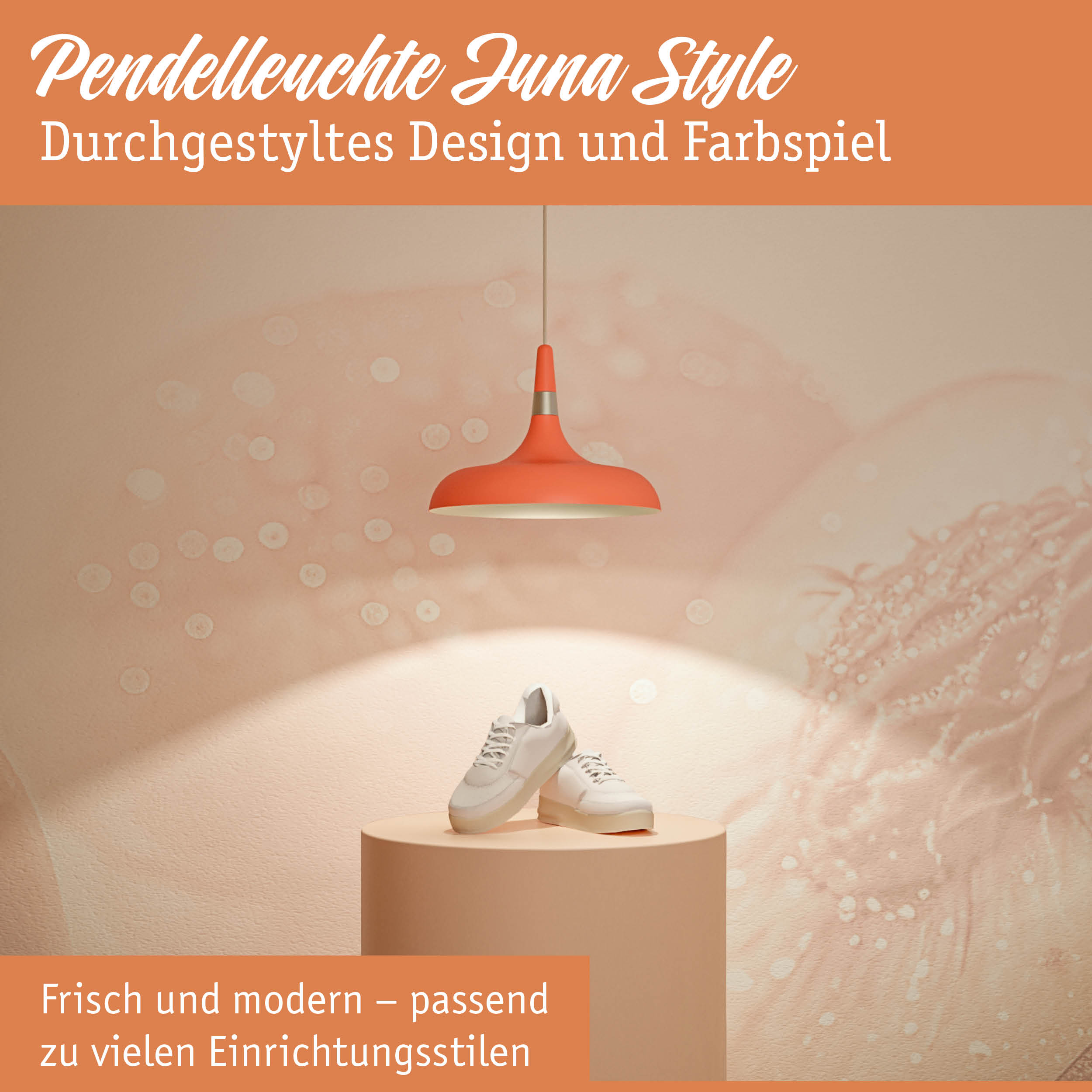 Orangefarbene Pendelleuchte aus Metall mit modernem Design und warmem Licht für Wohnräume