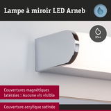 Lampe à miroir LED Arneb avec couverture acrylique satinée et couvertures latérales magnétiques sans vis visibles