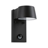Zwarte metalen buitenwandlamp met bewegingssensor voor energiezuinige buitenverlichting