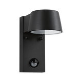 Black metal outdoor wall light with motion sensor for energy-efficient exterior lighting