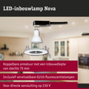 Witte LED-inbouwlamp Nova met GU10-fitting en zwarte kabel voor directe 230 V aansluiting