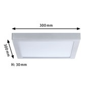 Quadratische LED-Deckenleuchte aus Aluminium in Silber mit 300 mm Kantenlänge und 30 mm Höhe