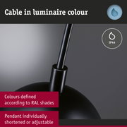 Black pendant light cable with IP44 protection, adjustable length and RAL colour options
