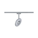 Moderner silberner LED-Spot aus Metall an Schienensystem für flexible Raumbeleuchtung
