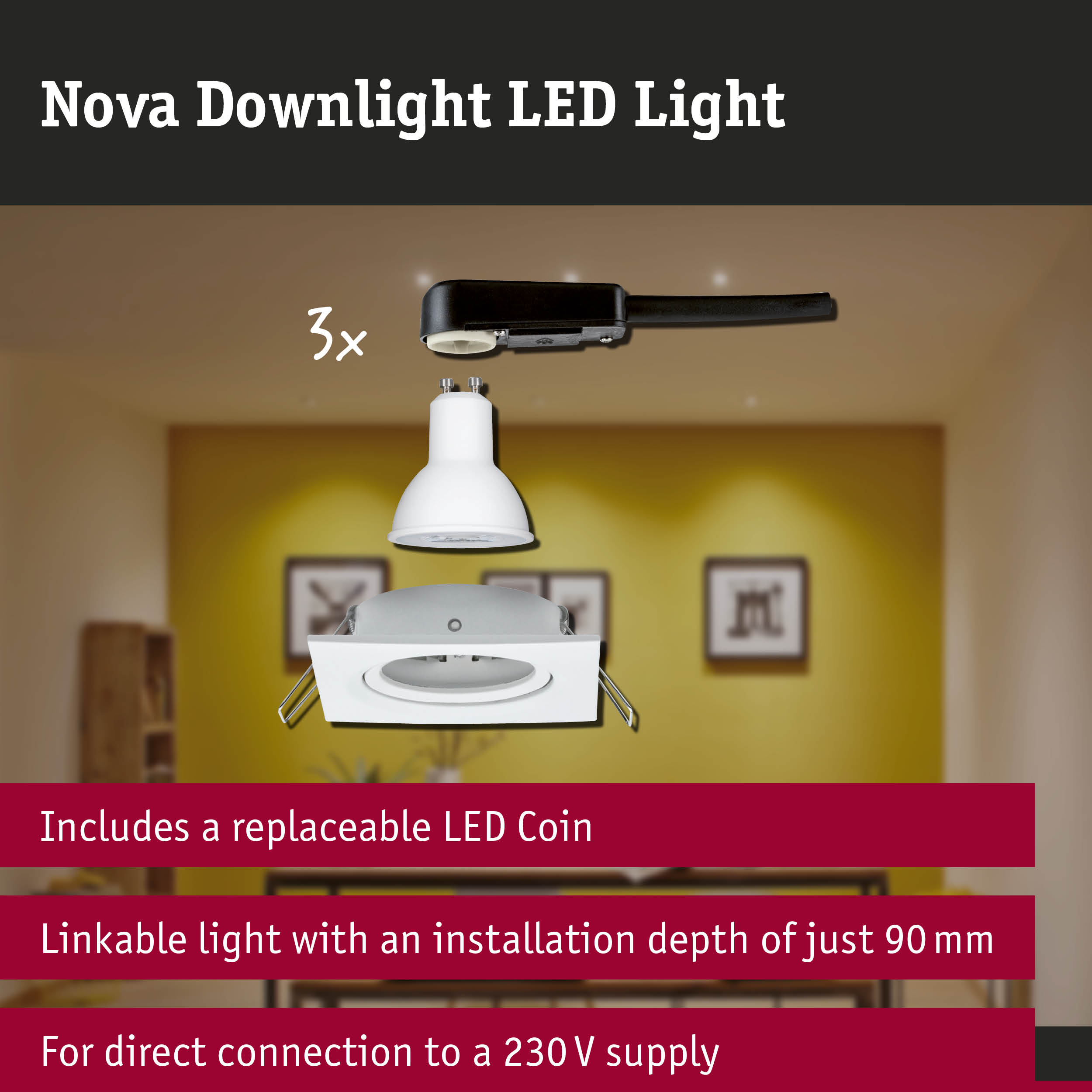 LED Downlight 3-Step-Dim Nova Basic Set Swivelling angular 84x84mm 50° GU10 3x6,5W 3x460lm 230V dimmable 2700K Matt white