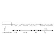 Schéma technique d'une guirlande LED de 5 mètres avec câble de 1,5 mètre et espacement de 0,25 mètre entre les lampes