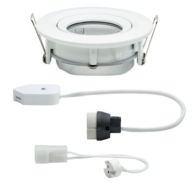 White metal recessed spotlight with cable and socket for indoor LED spot lighting installation