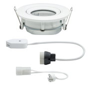 White plastic recessed spotlight with cable and connector for LED lighting installation