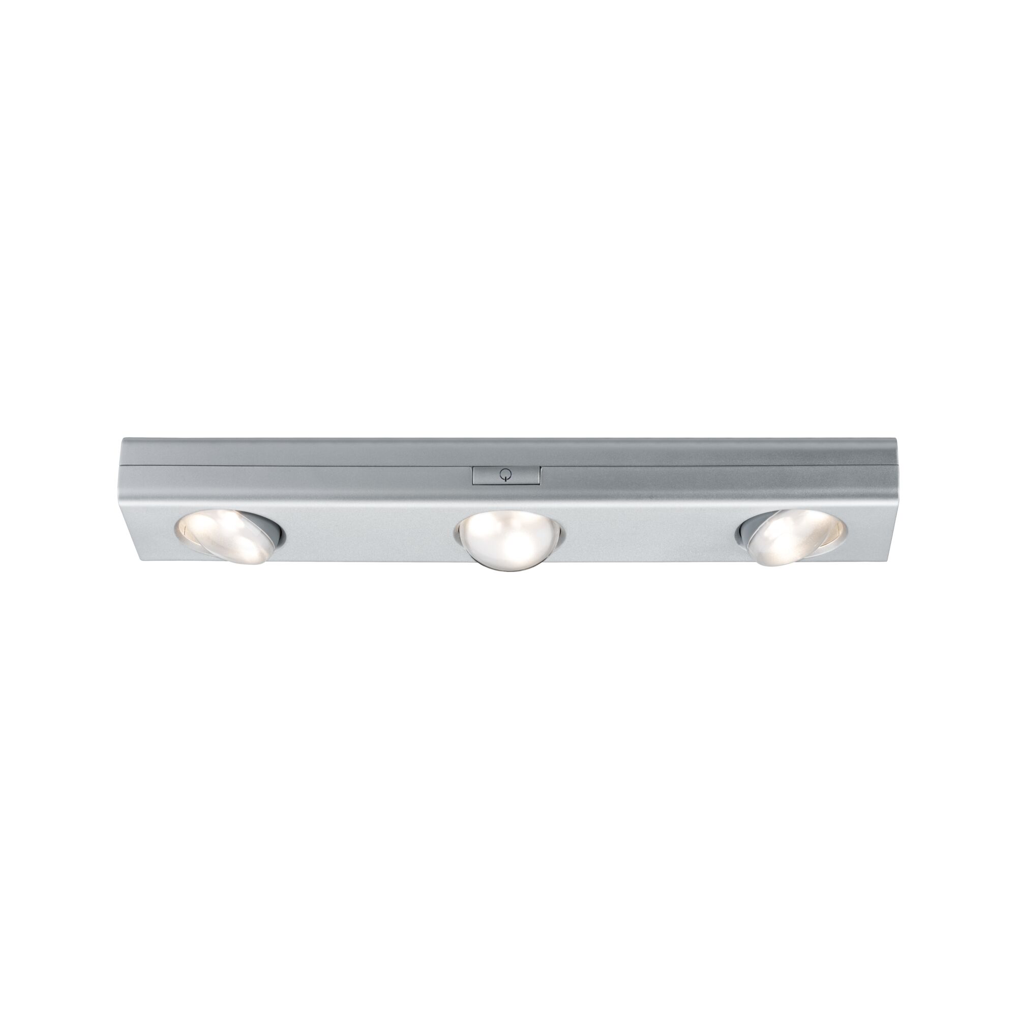 Three-light LED ceiling lamp in silver aluminum with adjustable spotlights for living spaces