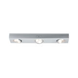 Three-light LED ceiling lamp in silver aluminum with adjustable spotlights for living spaces