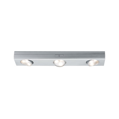 Dreiflammige LED-Deckenleuchte aus silbernem Aluminium mit schwenkbaren Spots für Wohnräume
