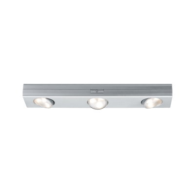 Dreiflammige LED-Deckenleuchte aus silbernem Aluminium mit schwenkbaren Spots für Wohnräume