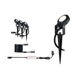 Black LED garden spotlight set with ground spike and cable for outdoor lighting and garden illumination.