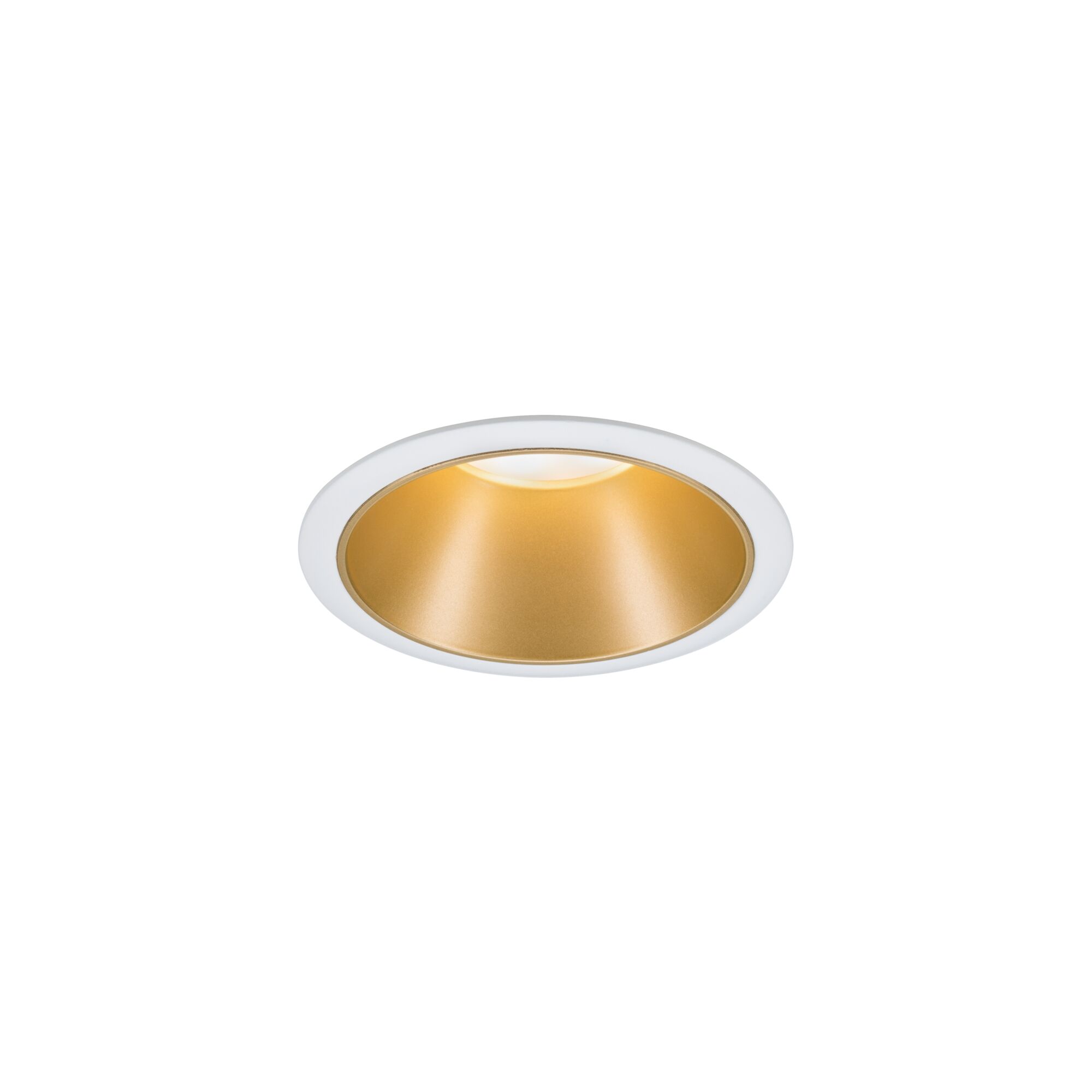 Ronde inbouw-LED-spot met wit frame en gouden reflector voor sfeerverlichting thuis