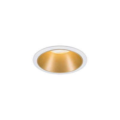 Rundes Einbau-LED-Downlight mit weißem Rahmen und goldfarbenem Reflektor für Wohnraumbeleuchtung