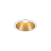 Round recessed light with white frame and gold interior for modern LED lighting solutions