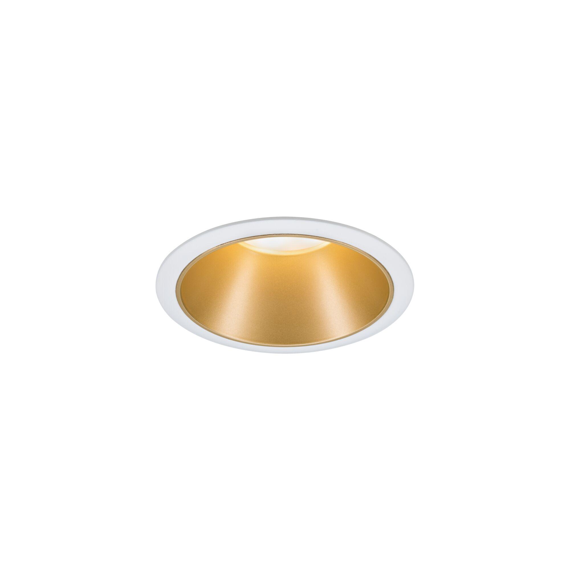 Round recessed light with white frame and gold interior for modern LED lighting solutions